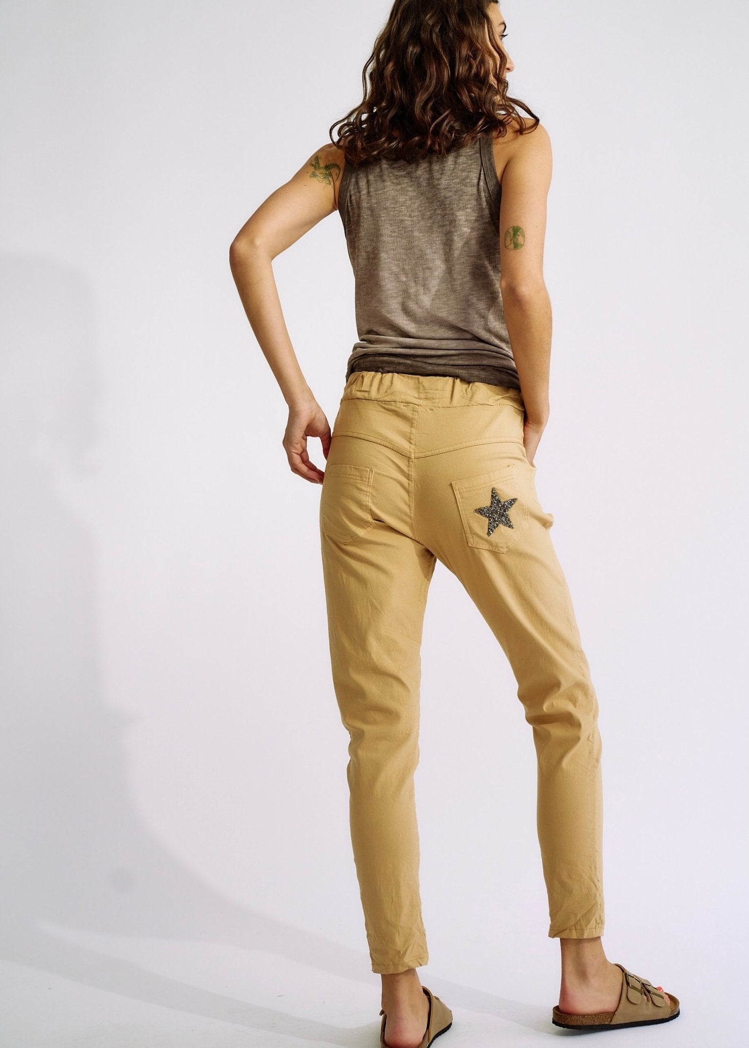 Italian Viscose Joggers with Sparkle Star In CaramelBOTTOMS - Tribute Store