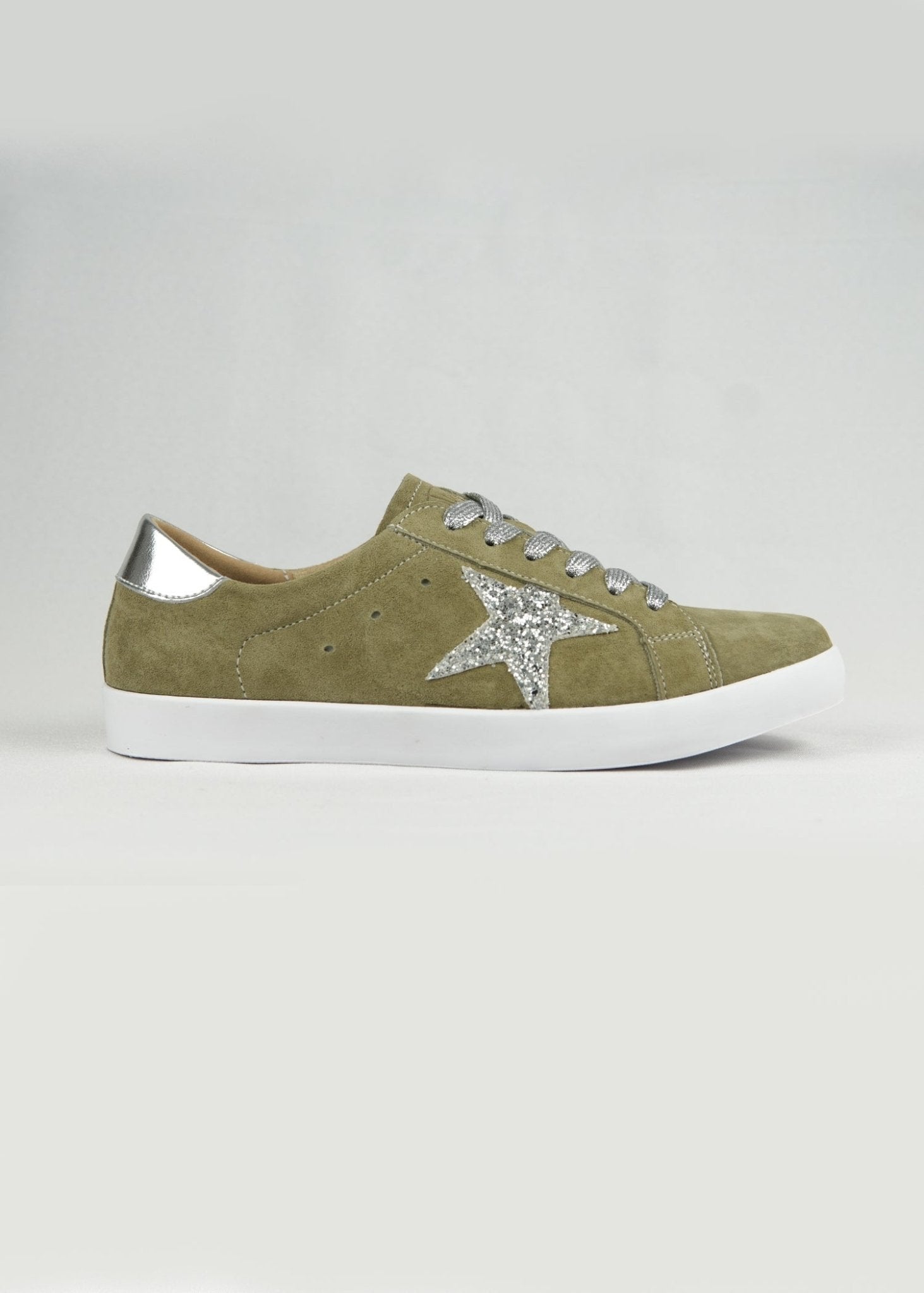 Jose Leather Sneaker With Silver Print Star In Olive - Tribute StoreJulz