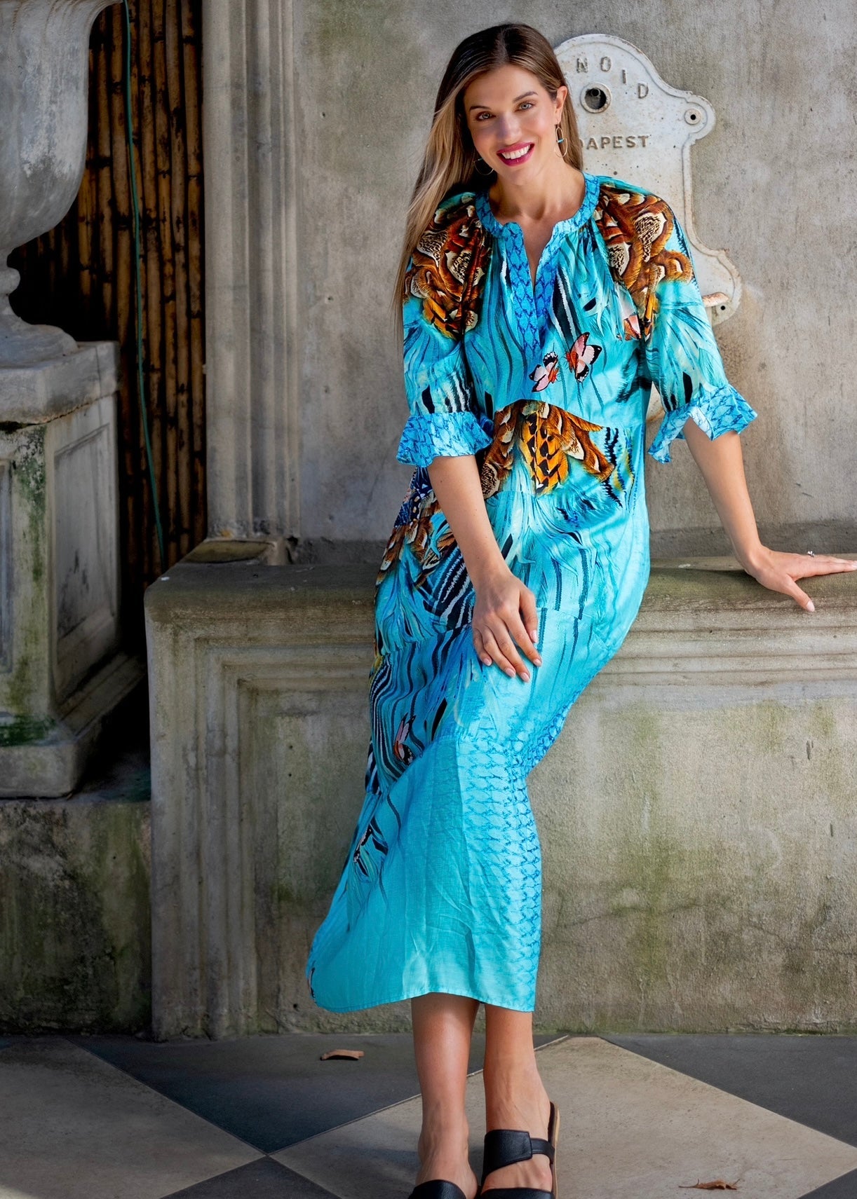 Jubilee Dress With Butterfly Print In TurquoiseDRESSES - Tribute Store