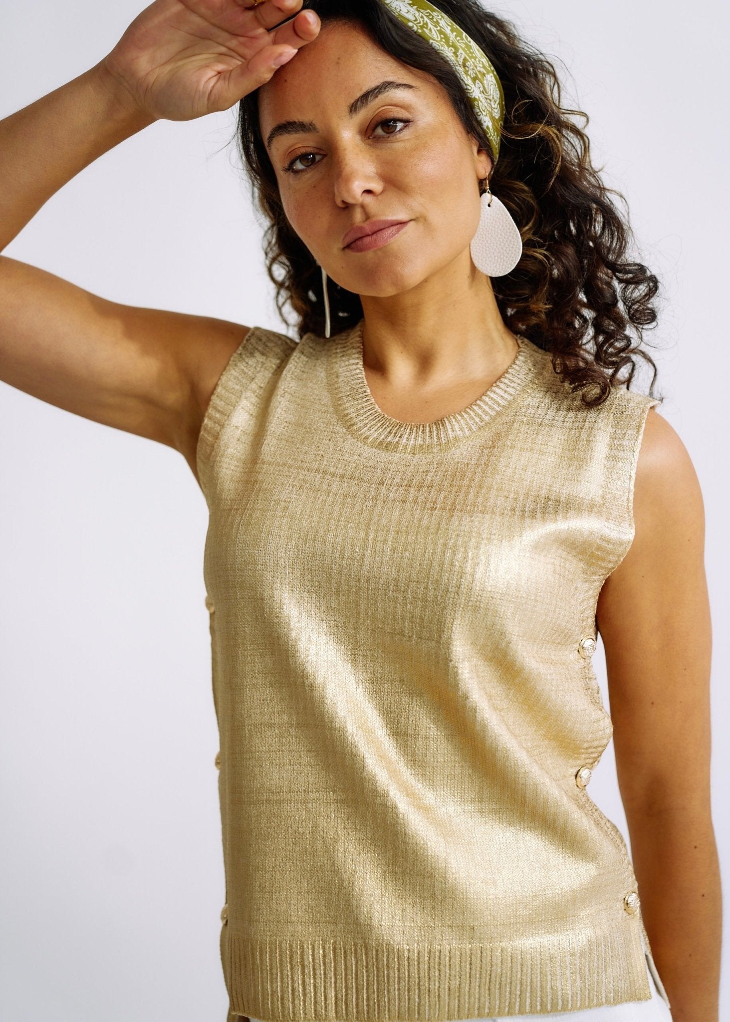 Knitted Summer Vest in Cream with Gold FoilTOPS - Tribute Store