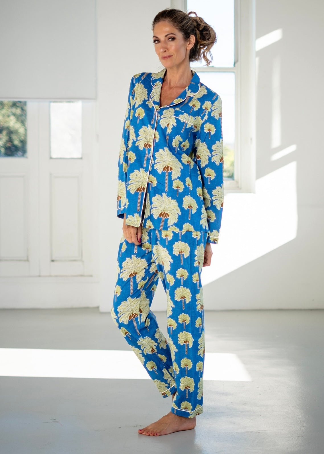 Long Sleeve Pyjama Set With Palm Print In BlueSLEEPWEAR - Tribute Store