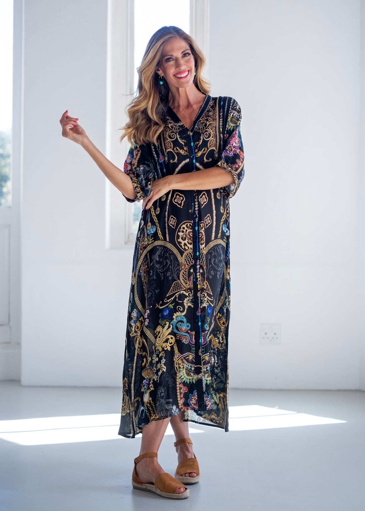 Maxine Dress With Embellished Print In Black And GoldDRESSES - Tribute Store