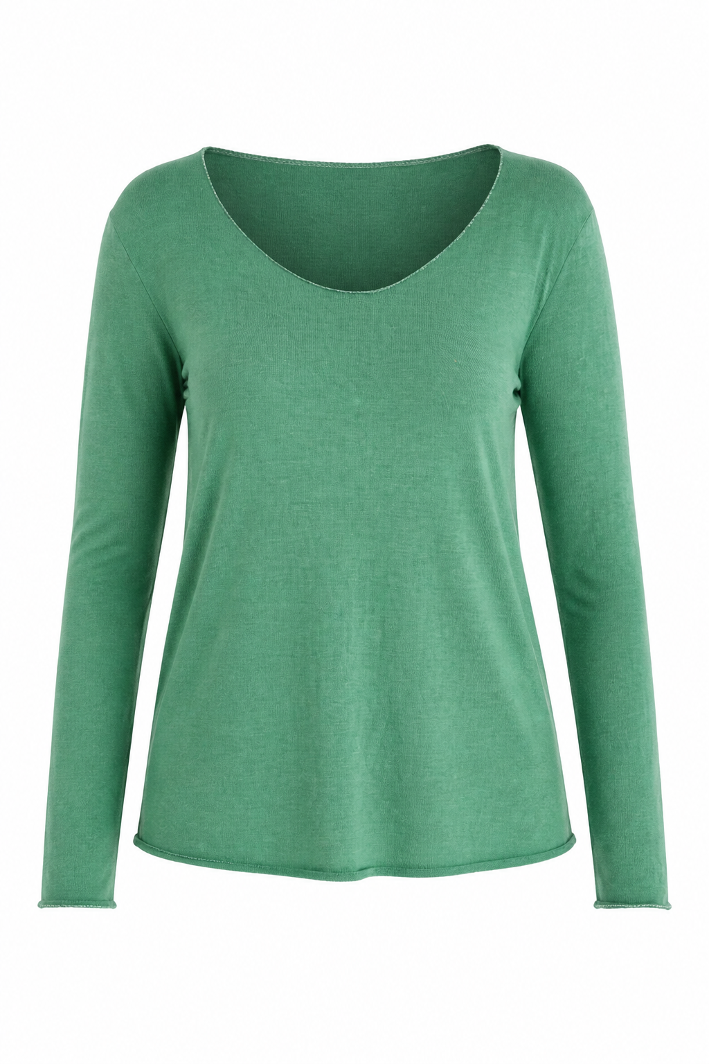 Italian Shimmer Edged V Neck Knit In Ocean Green