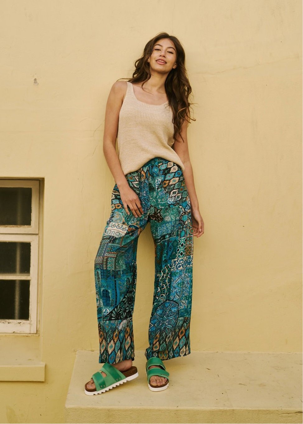 Palazzo Pants With Patch Pocket In Blue EthnicBOTTOMS - Tribute Store