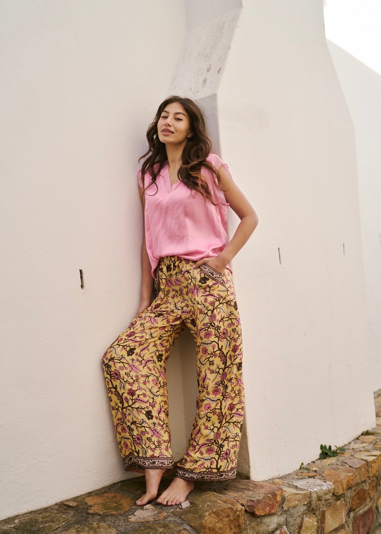 Palazzo Pants With Patch Pocket In Spring BouquetBOTTOMS - Tribute Store