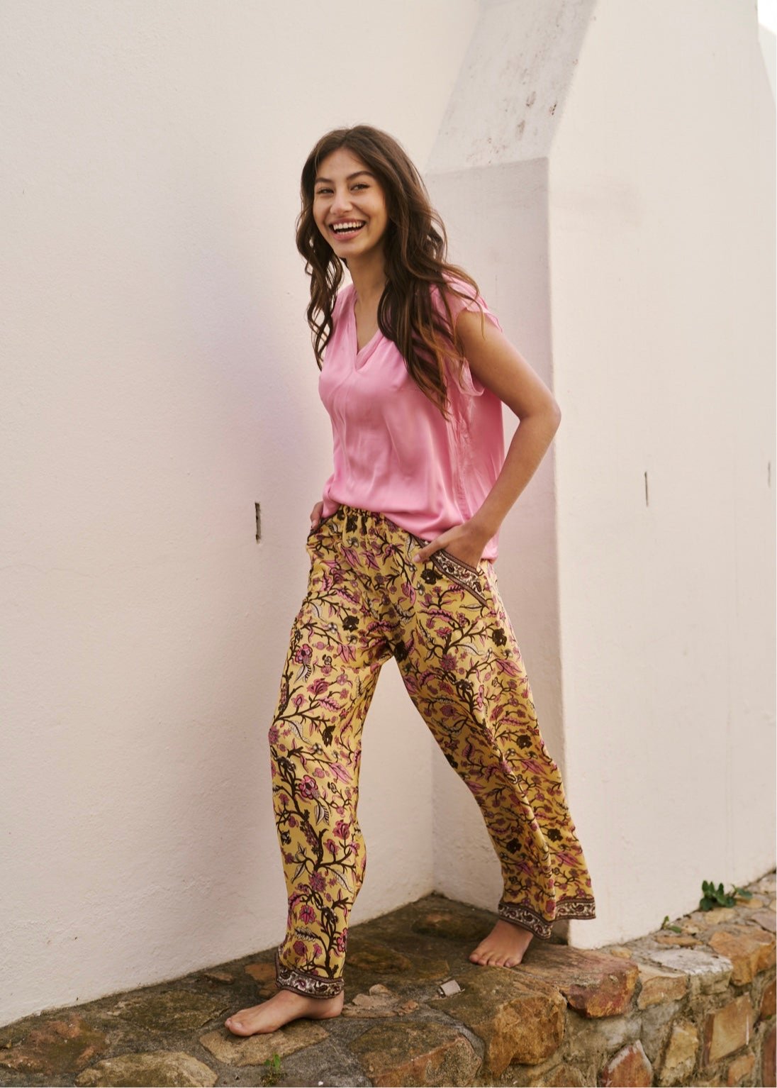 Palazzo Pants With Patch Pocket In Spring BouquetBOTTOMS - Tribute Store