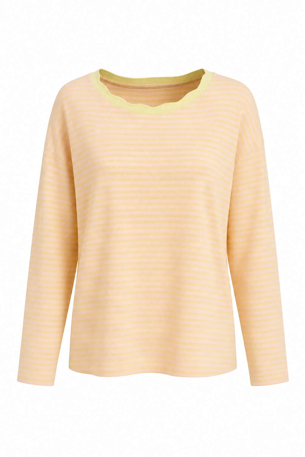 Bologna Italian Crew Neck Long Sleeved Striped Cotton Tee In Yellow And Pink