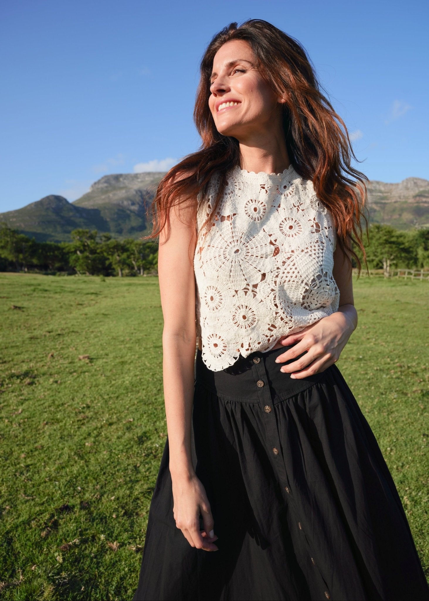 View our 3/4 Skirt with front Buttons in Black - by Tribute Store