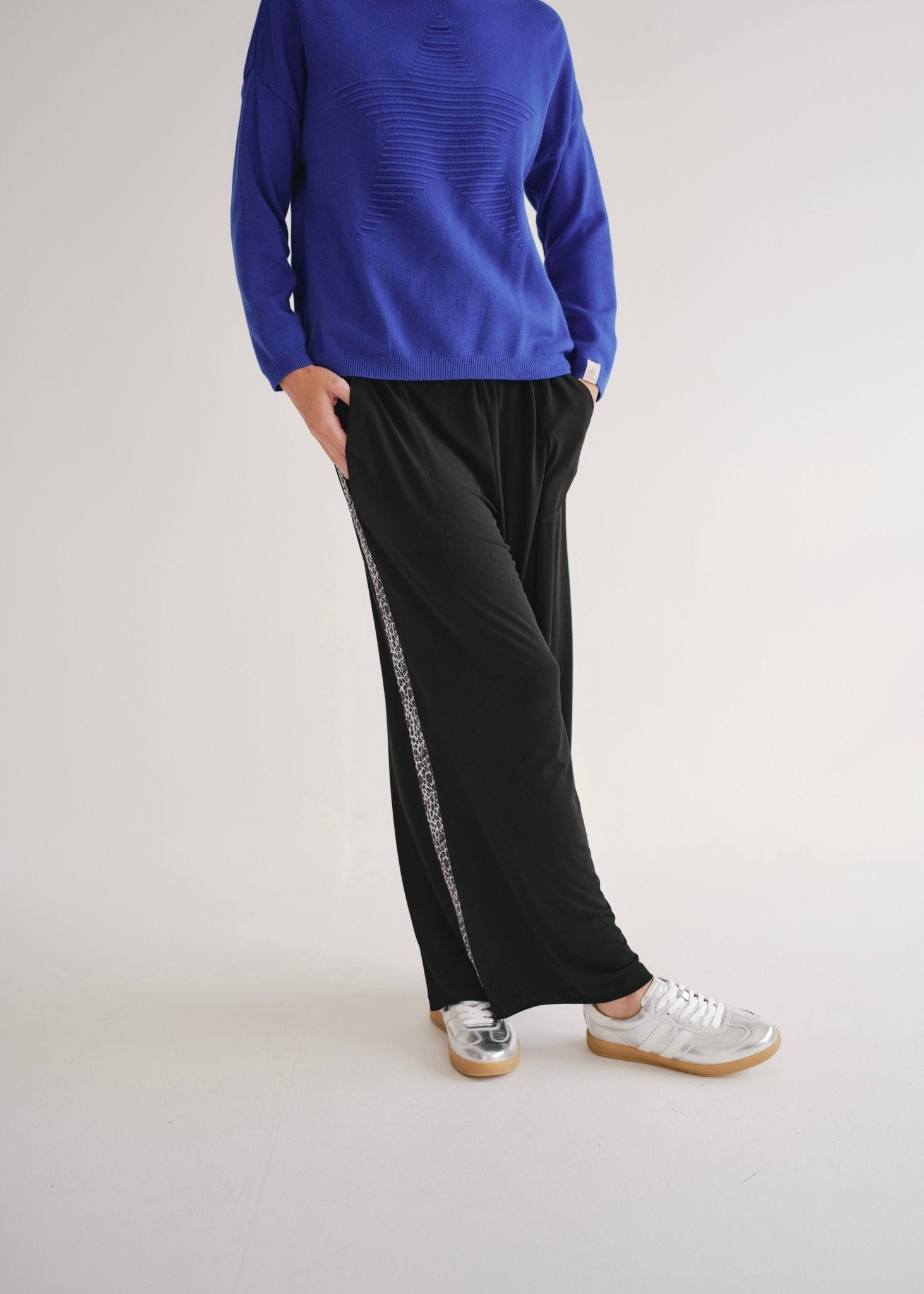 View our Alana Wide Leg Pants In Black With Animal Print - by Tribute Store