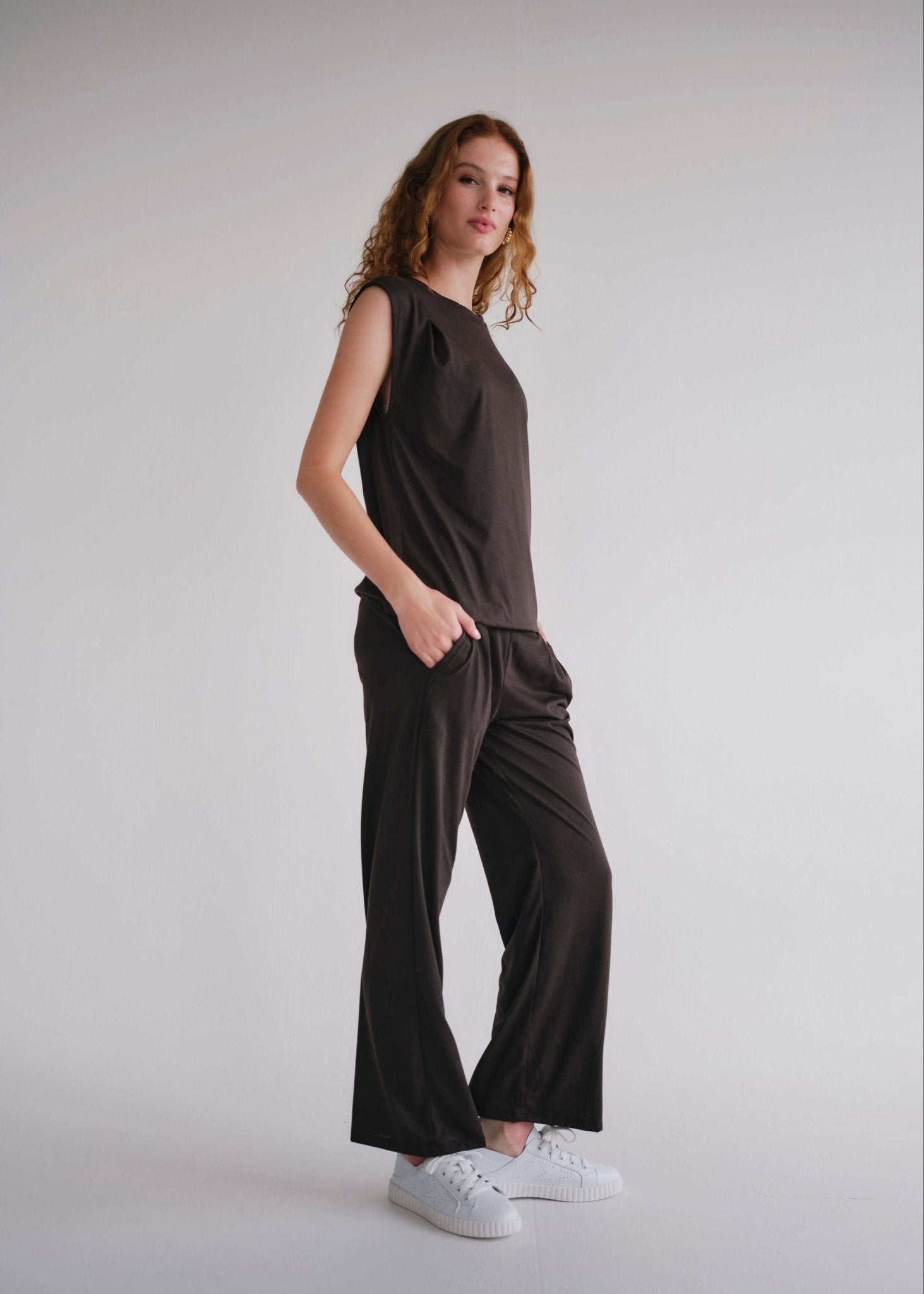 View our Alana Wide Leg Pants In Chocolate - by Tribute Store