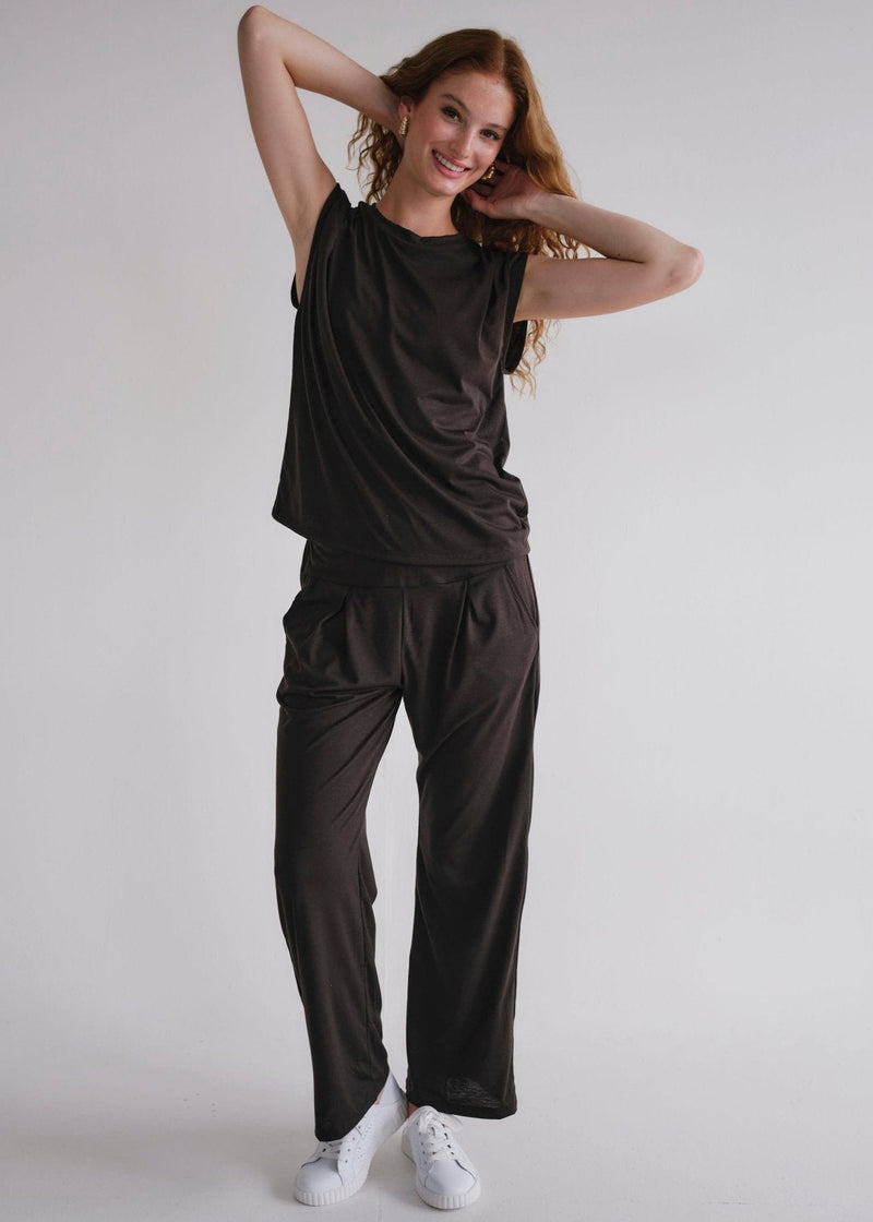 View our Alana Wide Leg Pants In Chocolate - by Tribute Store