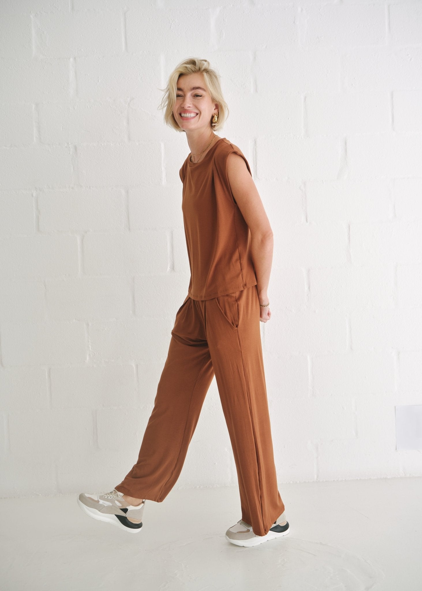 View our Alana Wide Leg Pants In Tobacco - by Tribute Store