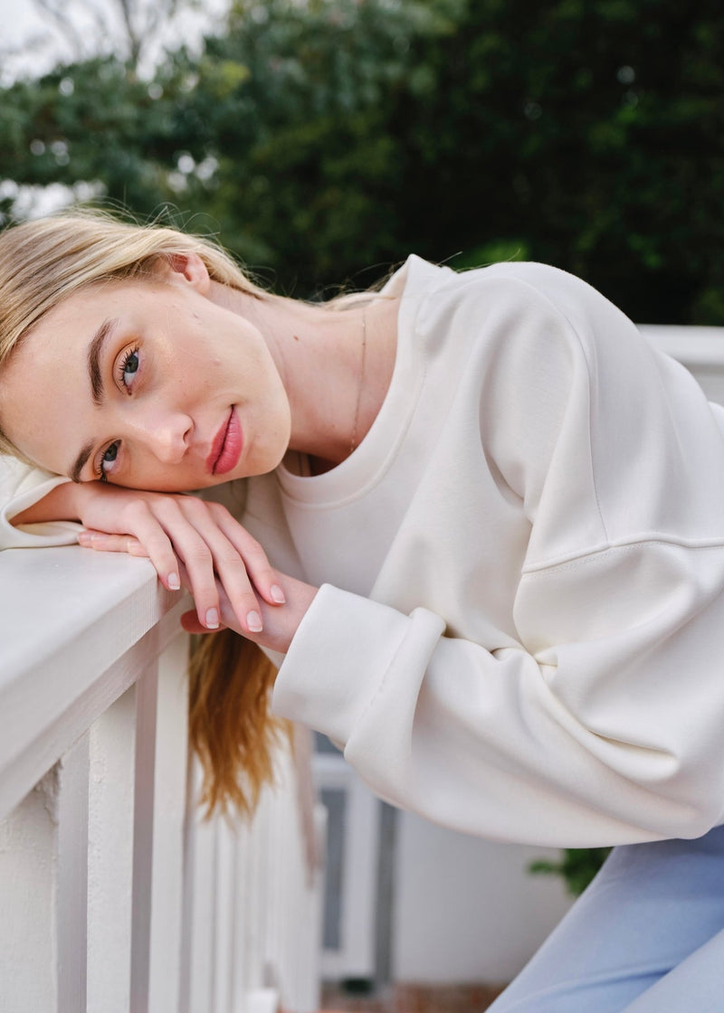 View our Alba Italian Balloon Sleeve Sweater in White - by Tribute Store
