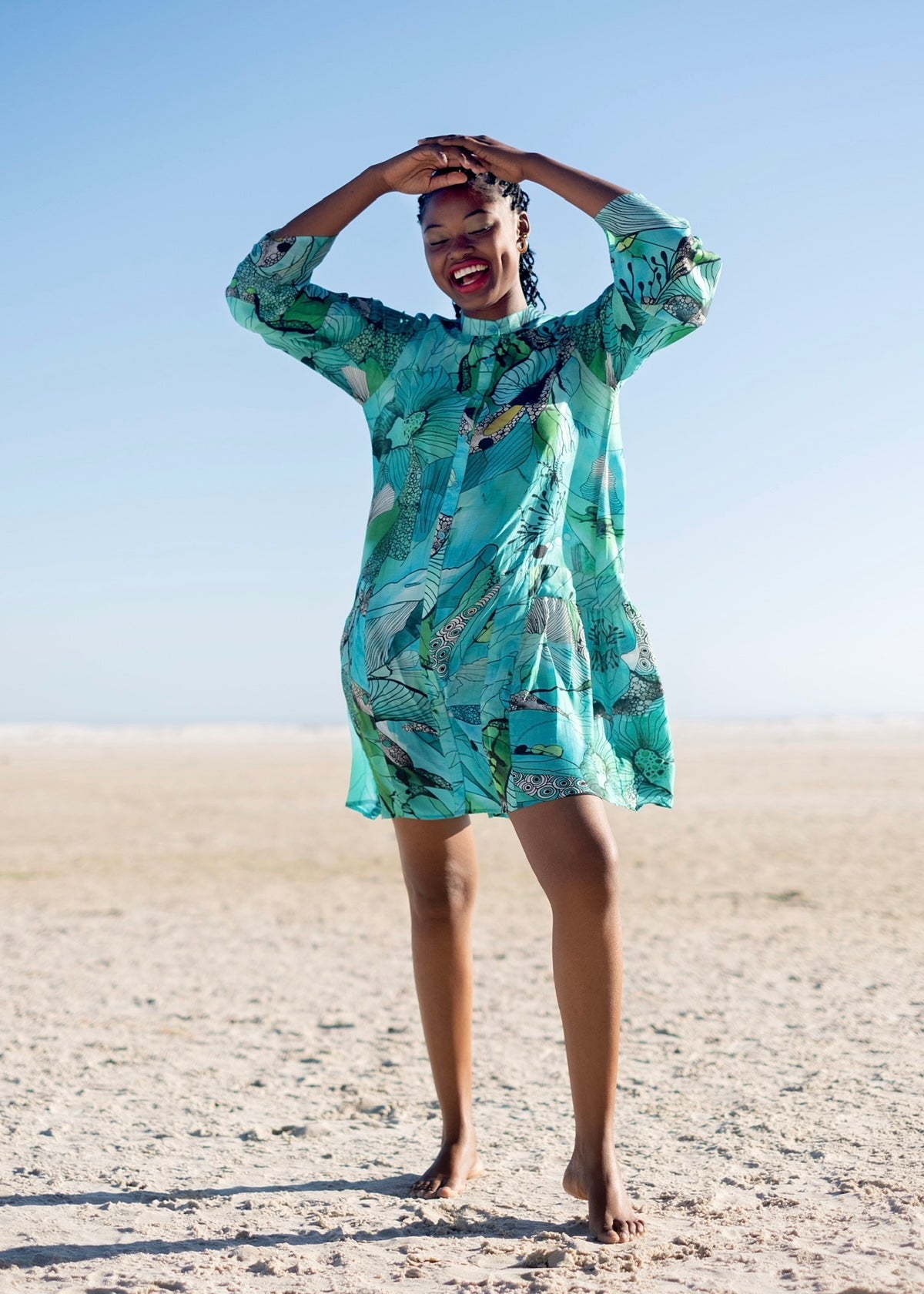 View our Amalfi Dress in Green and Turquoise Flower Print - by Tribute Store