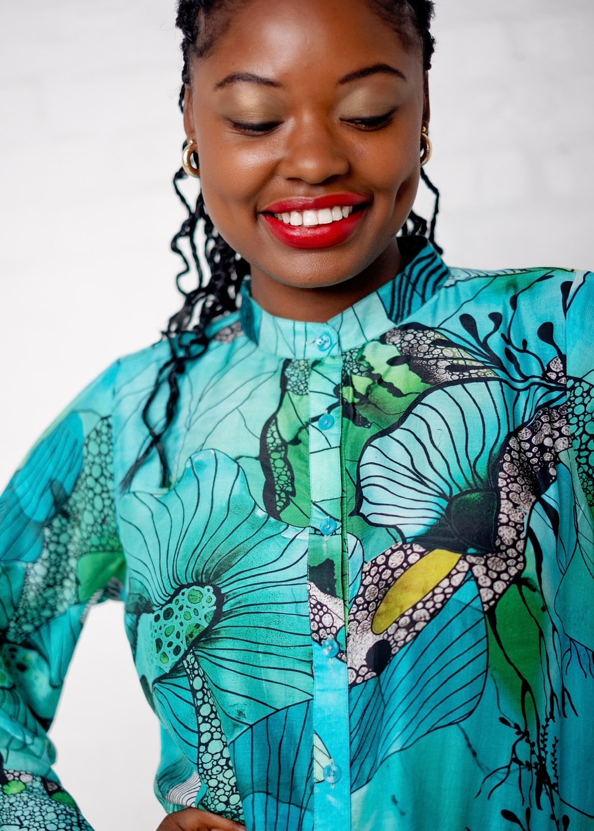 View our Amalfi Dress in Green and Turquoise Flower Print - by Tribute Store