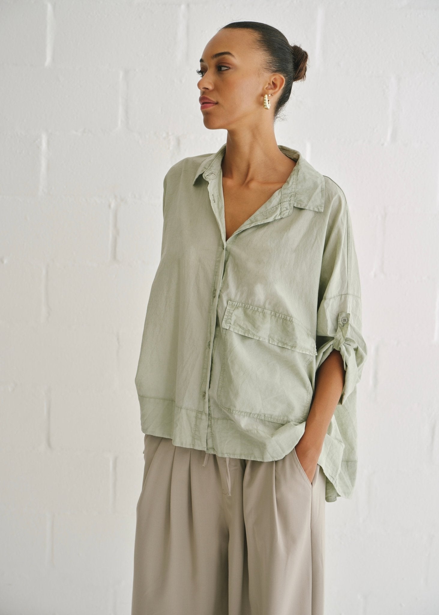 View our Amalfi Italian Stonewashed Cotton Shirt In Pistachio - by Tribute Store