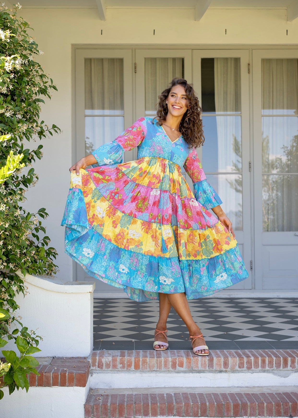 View our Amarena Dress In Blue And Yellow Stripes - by Tribute Store