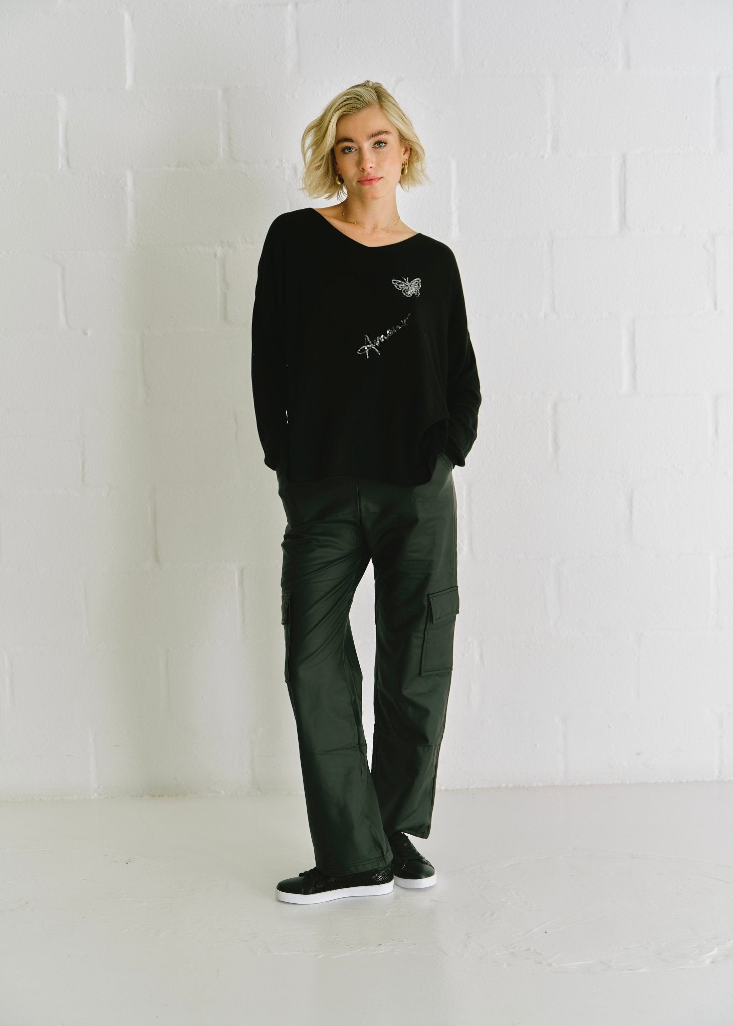 View our Amour Italian V Neck Knit In Black - by Tribute Store