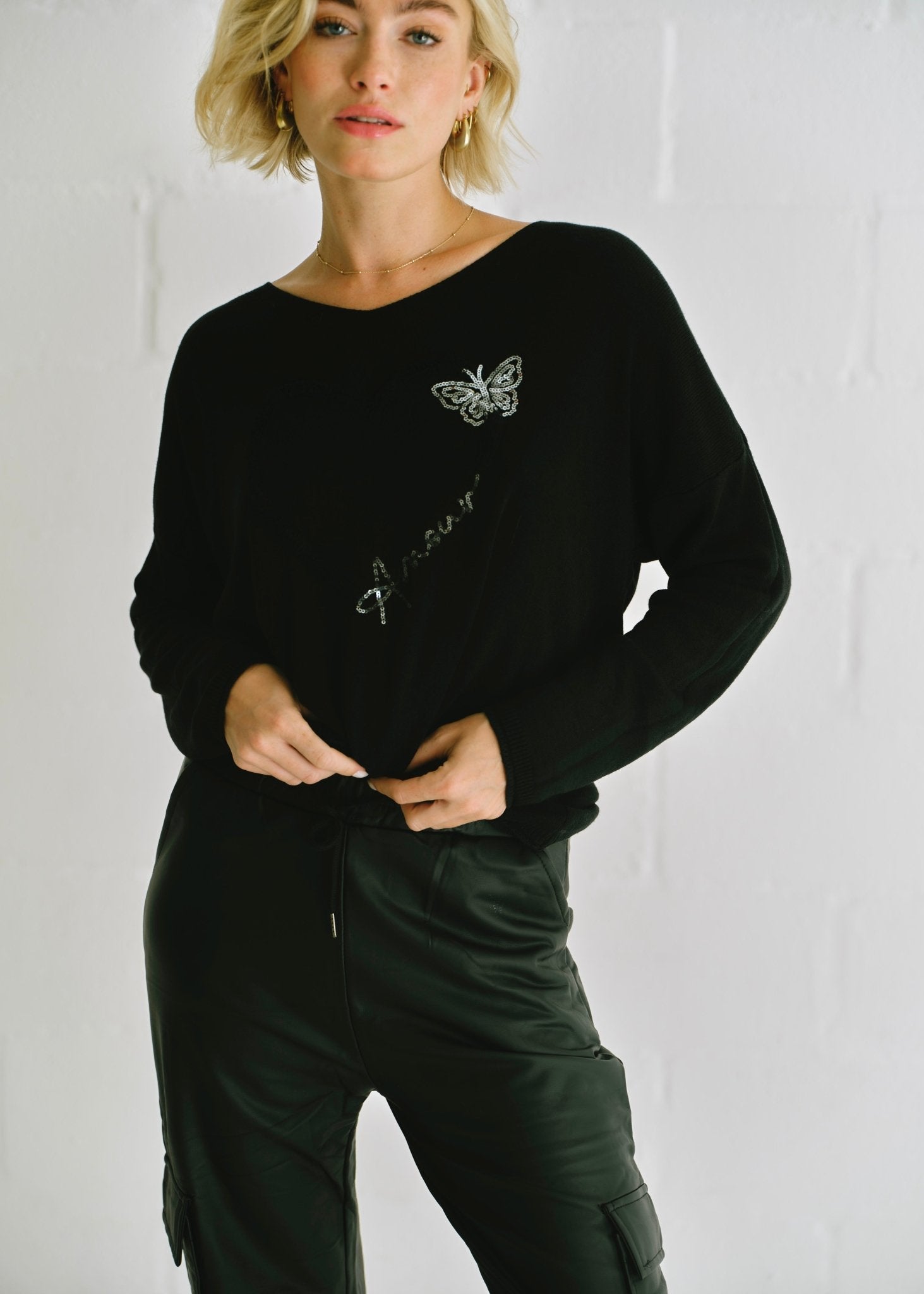 View our Amour Italian V Neck Knit In Black - by Tribute Store