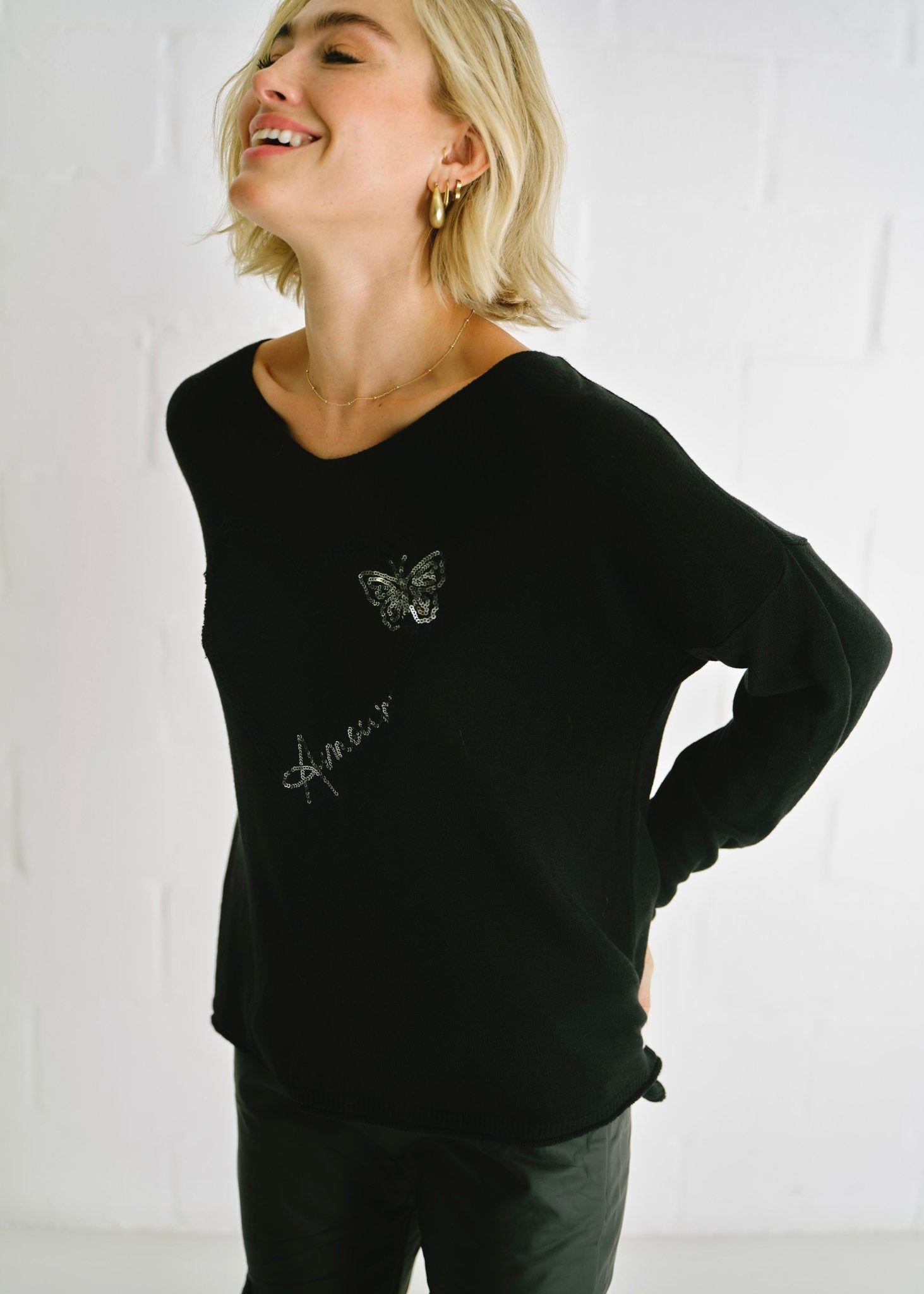 View our Amour Italian V Neck Knit In Black - by Tribute Store