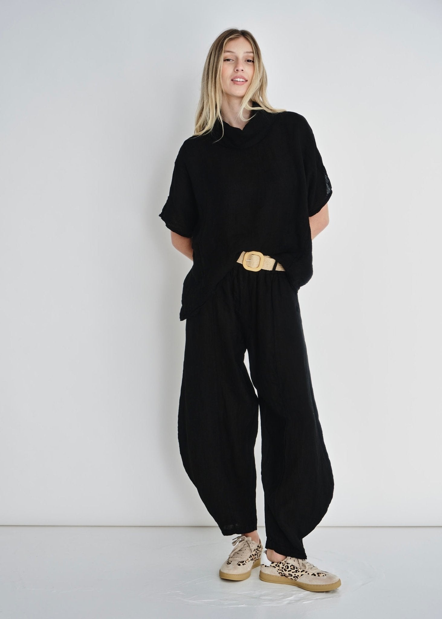 View our Antibes Barrel Linen Pants With Belt In Black - by Tribute Store