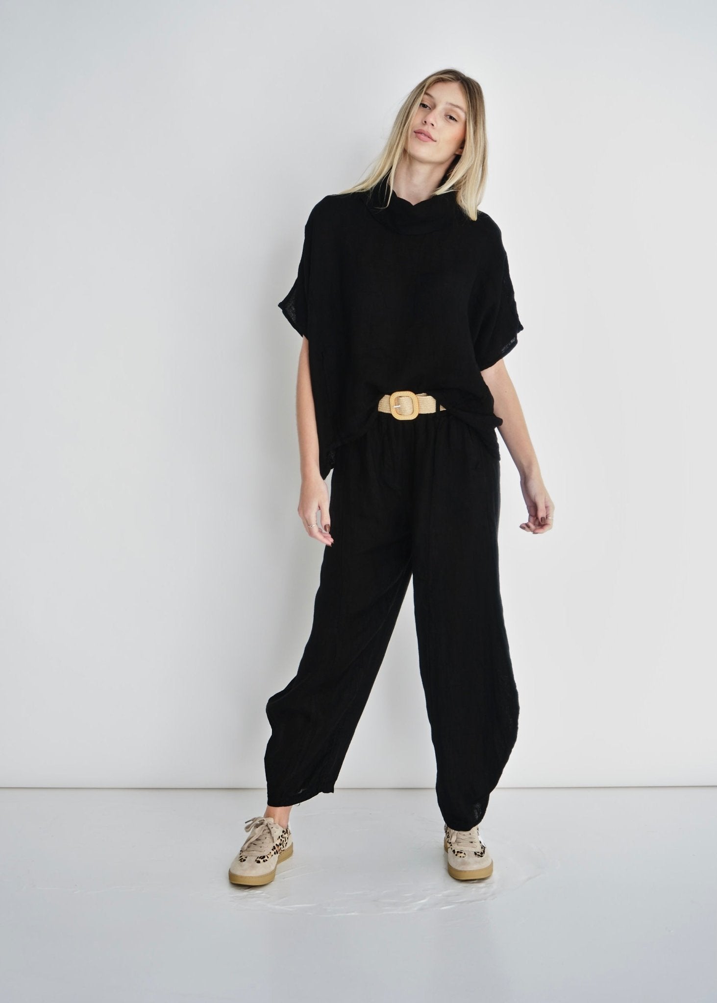 View our Antibes Barrel Linen Pants With Belt In Black - by Tribute Store