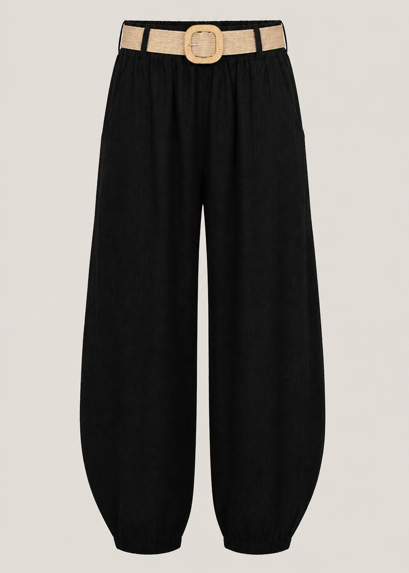 View our Antibes Barrel Linen Pants With Belt In Black - by Tribute Store