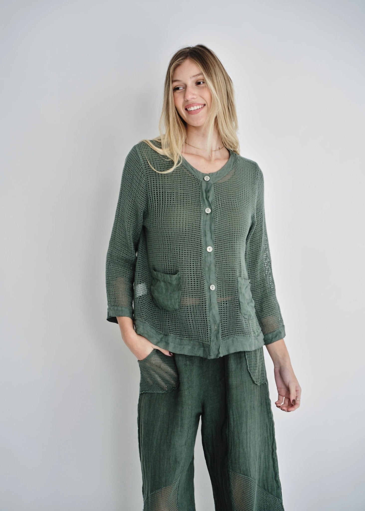 View our Antibes Crochet Cardigan In Khaki - by Tribute Store