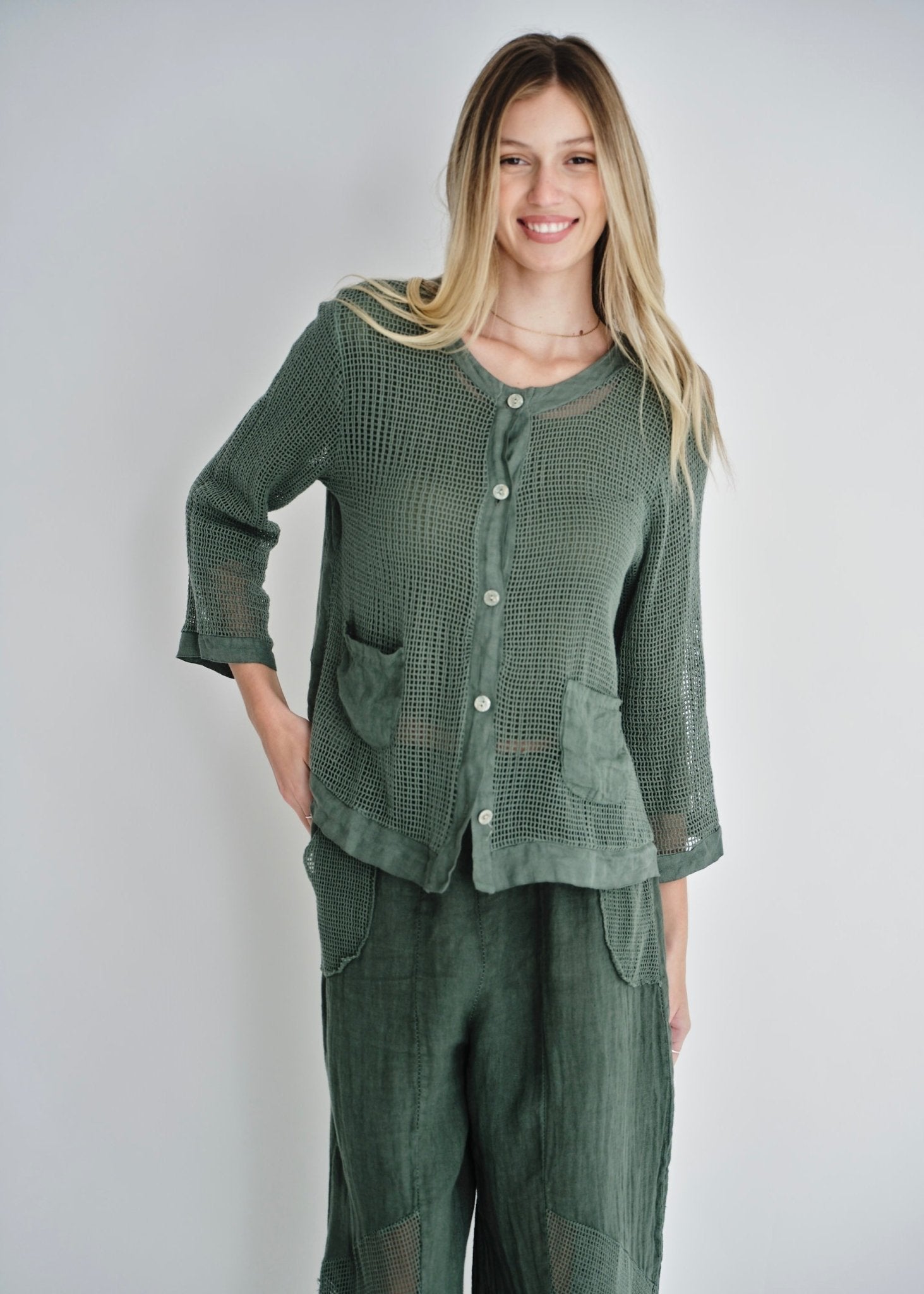View our Antibes Crochet Cardigan In Khaki - by Tribute Store
