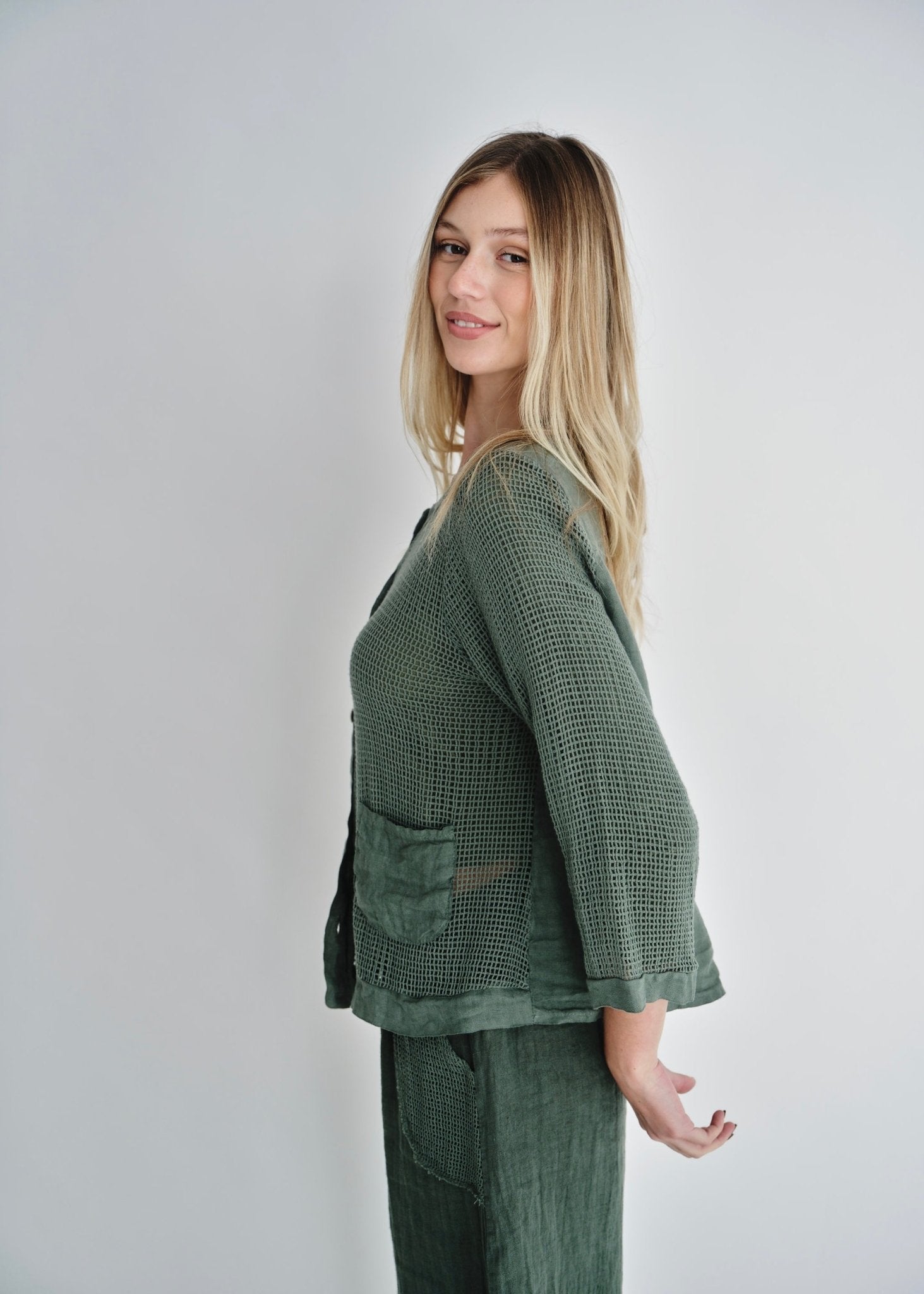 View our Antibes Crochet Cardigan In Khaki - by Tribute Store