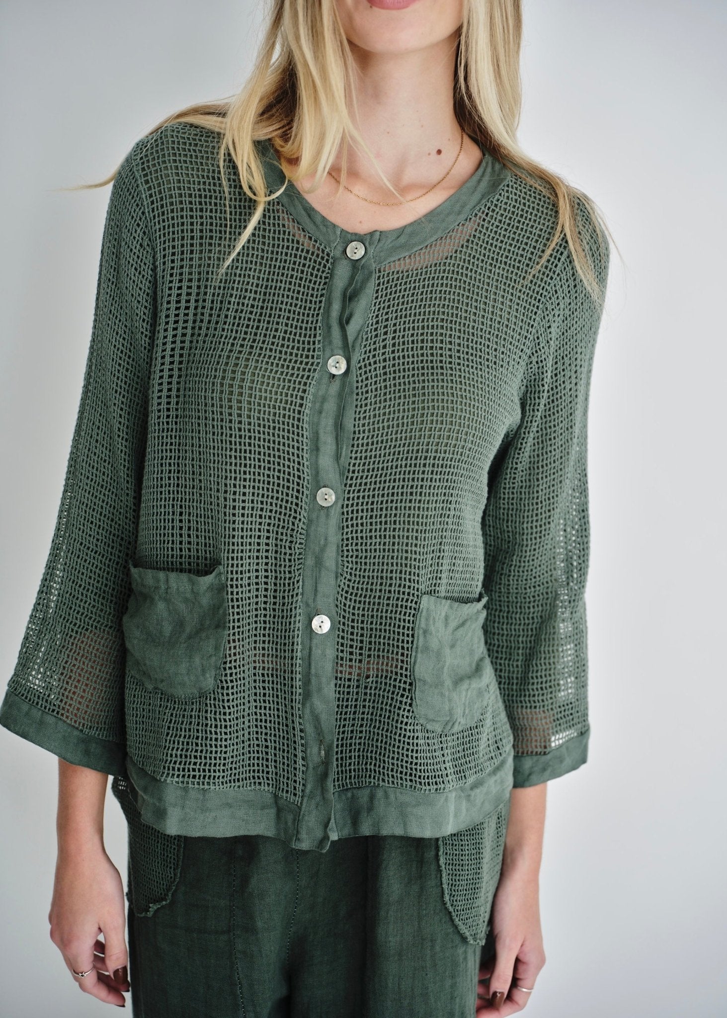 View our Antibes Crochet Cardigan In Khaki - by Tribute Store