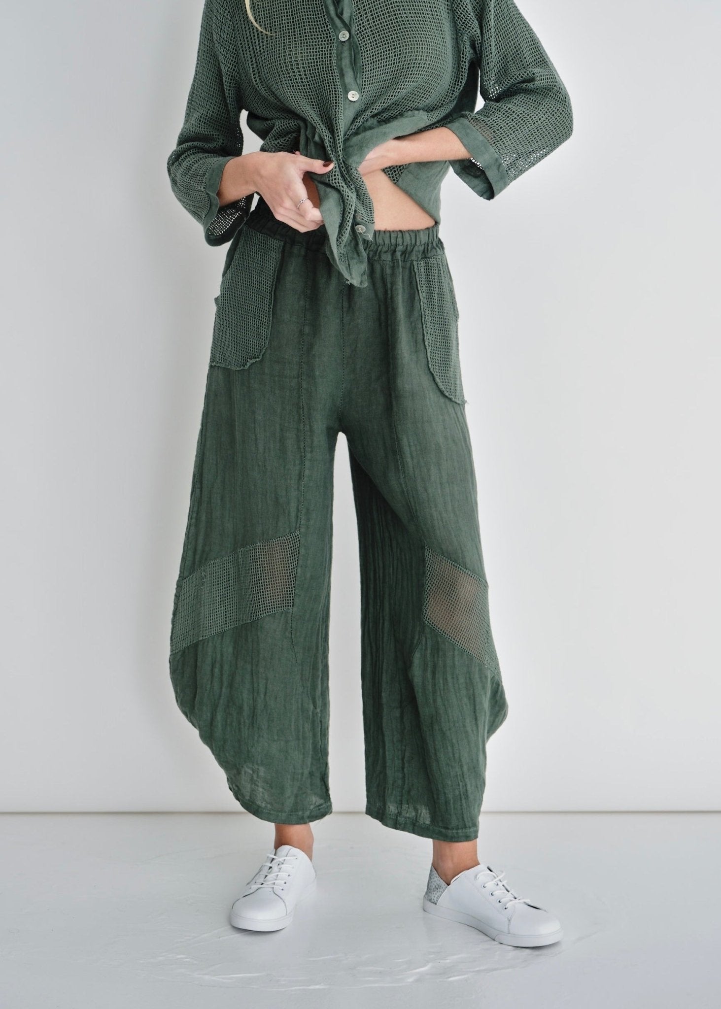 View our Antibes Crochet Linen Pants In Khaki - by Tribute Store