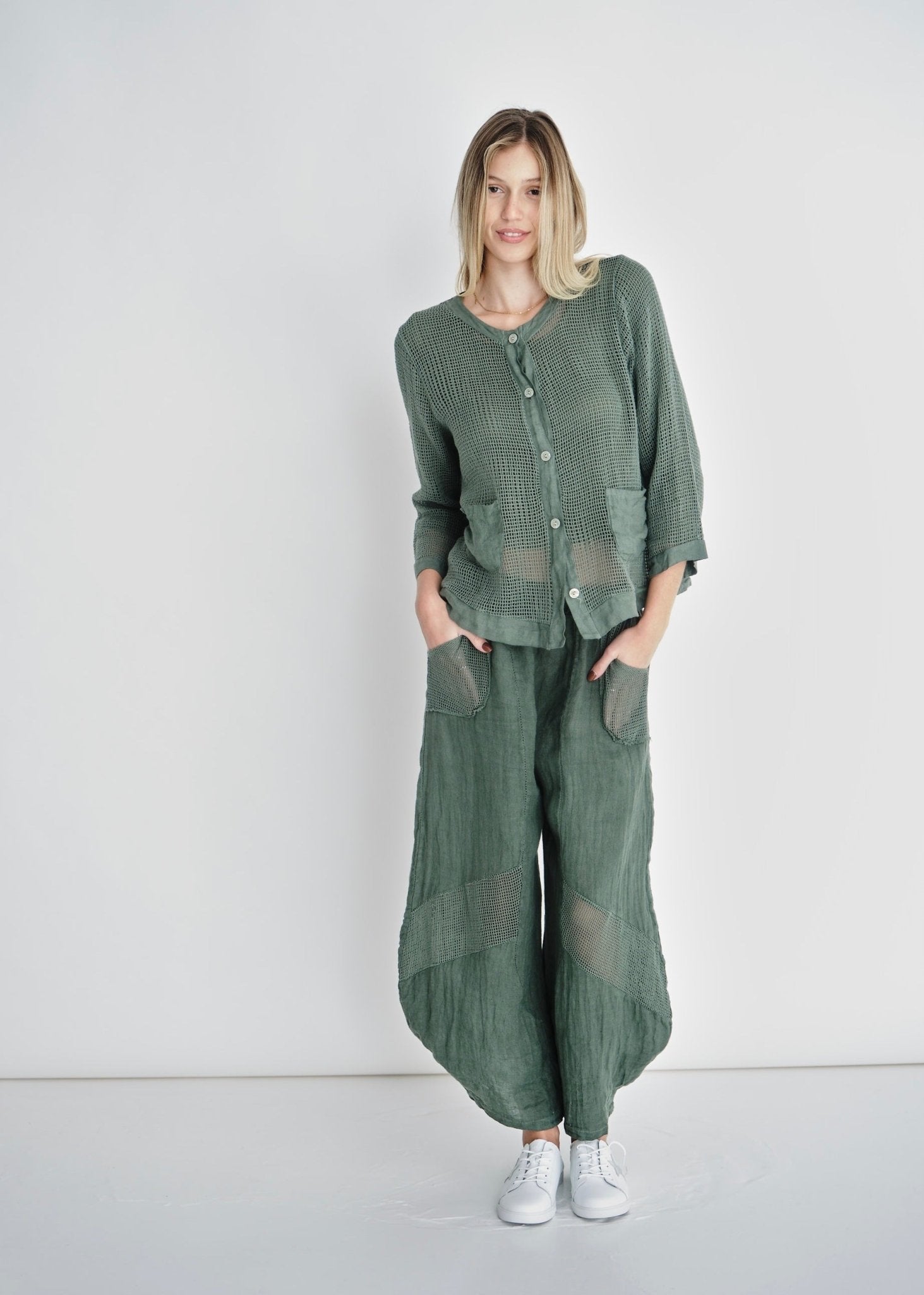 View our Antibes Crochet Linen Pants In Khaki - by Tribute Store