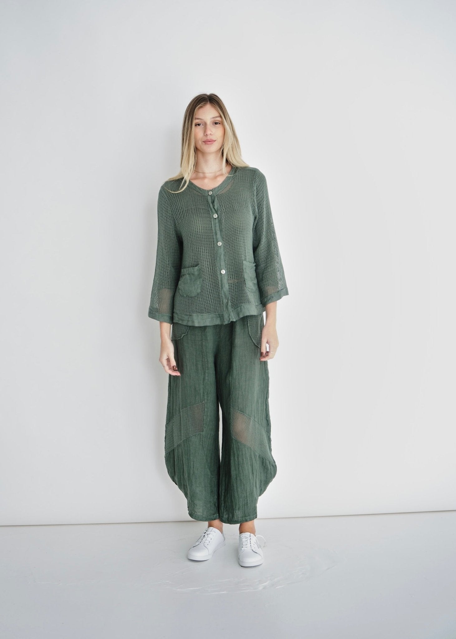 View our Antibes Crochet Linen Pants In Khaki - by Tribute Store