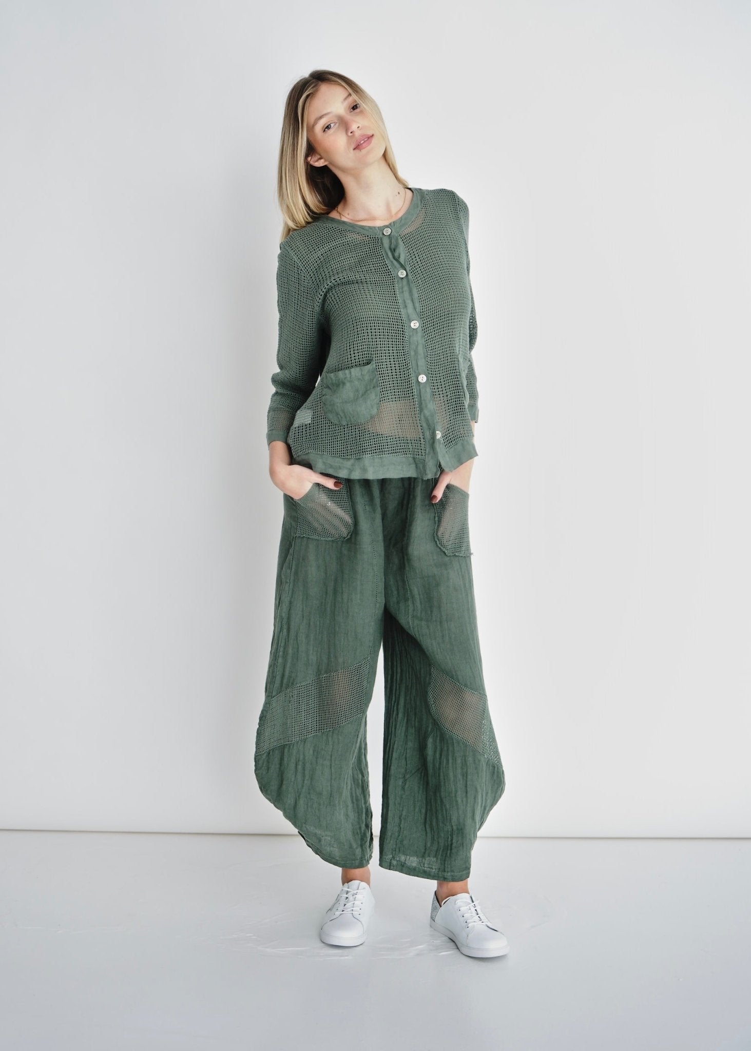 View our Antibes Crochet Linen Pants In Khaki - by Tribute Store