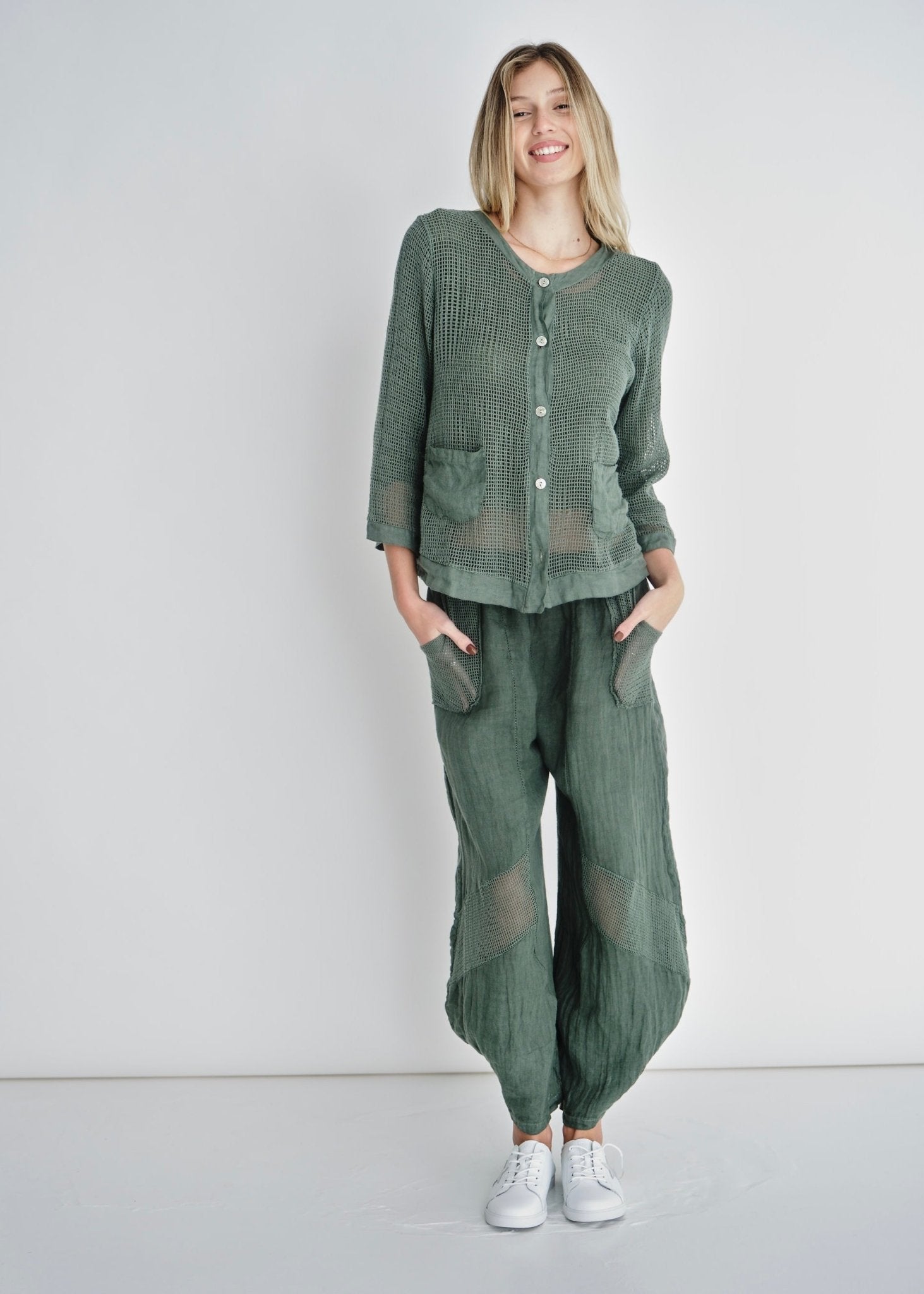 View our Antibes Crochet Linen Pants In Khaki - by Tribute Store