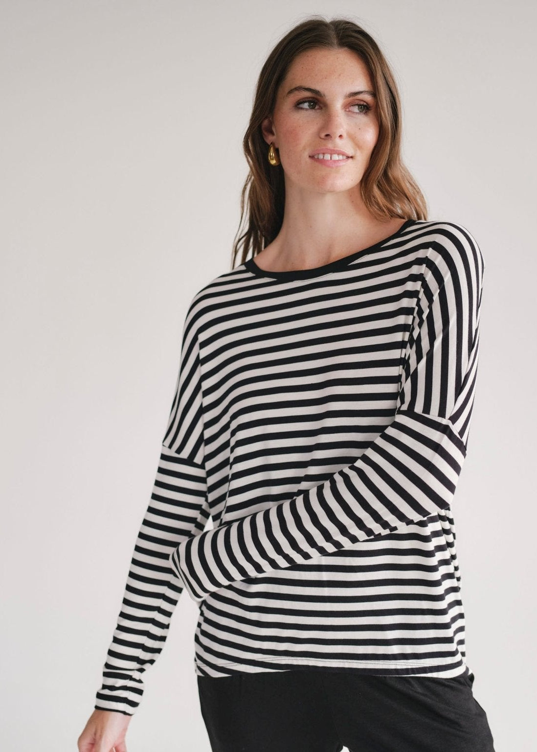 View our Antibes Stripe Long Sleeved Tee In Black And White - by Tribute Store