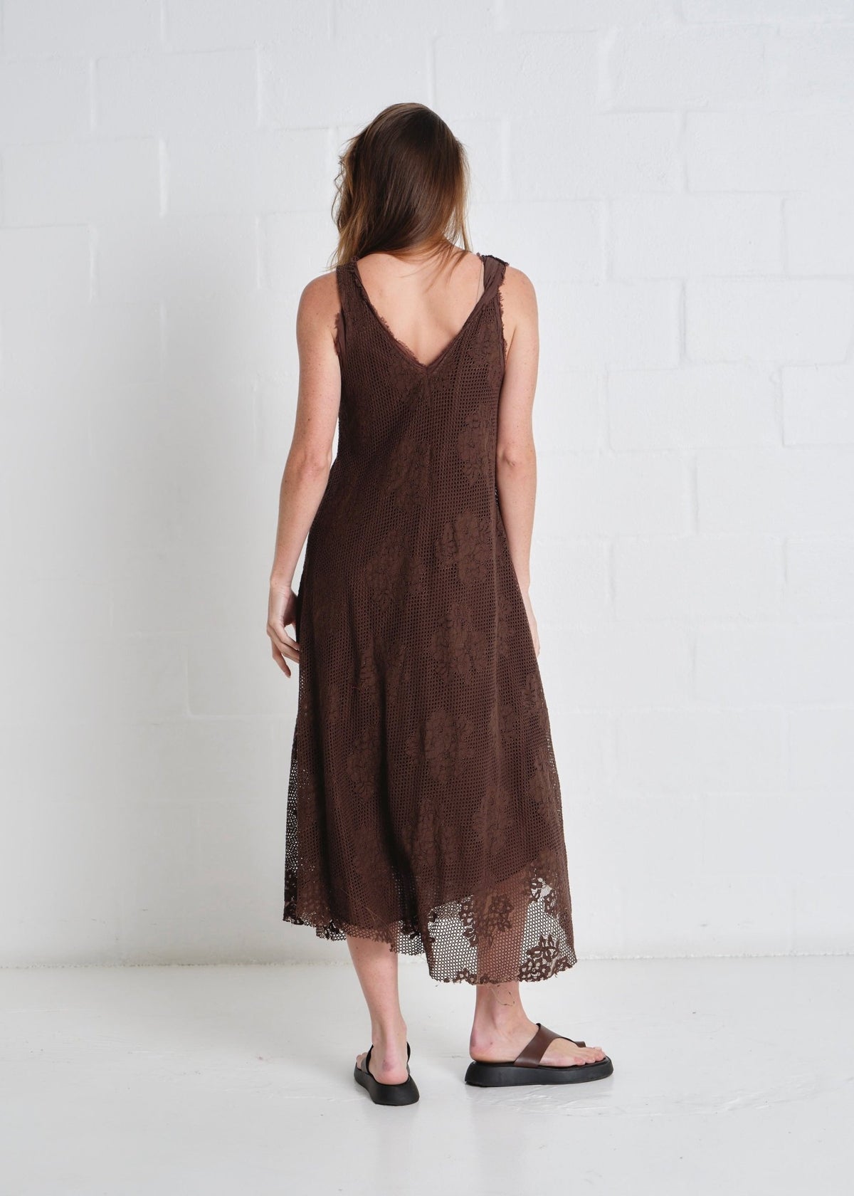 View our Antigua Crochet Maxi V neck Dress In Chocolate - by Tribute Store