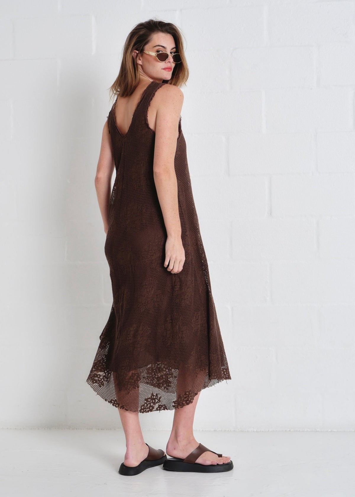 View our Antigua Crochet Maxi V neck Dress In Chocolate - by Tribute Store