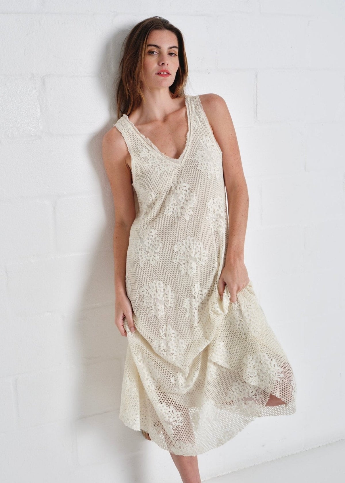 View our Antigua Crochet Maxi V neck Dress In Cream - by Tribute Store