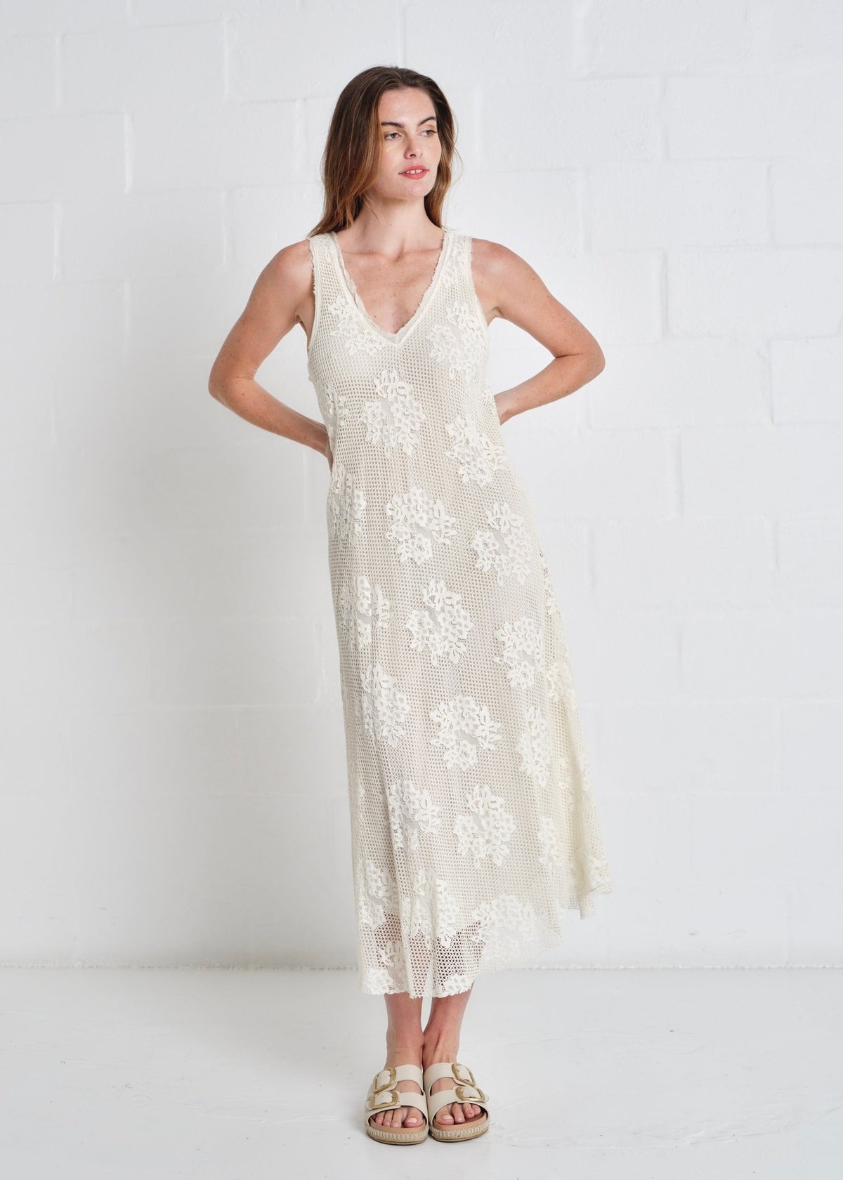 View our Antigua Crochet Maxi V neck Dress In Cream - by Tribute Store