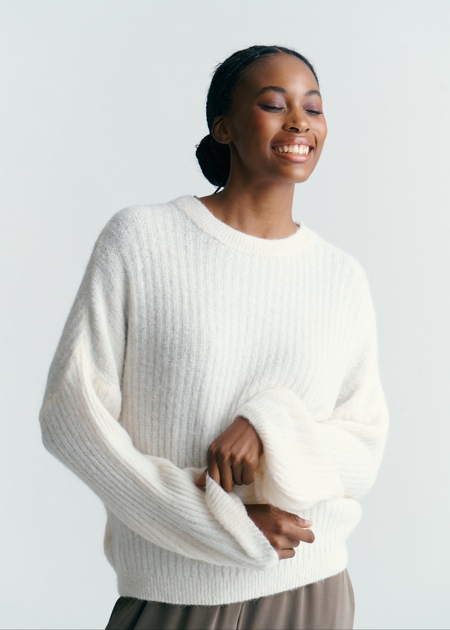 View our Aspen Crew Neck Knit In Cream with Balloon Sleeve - by Tribute Store