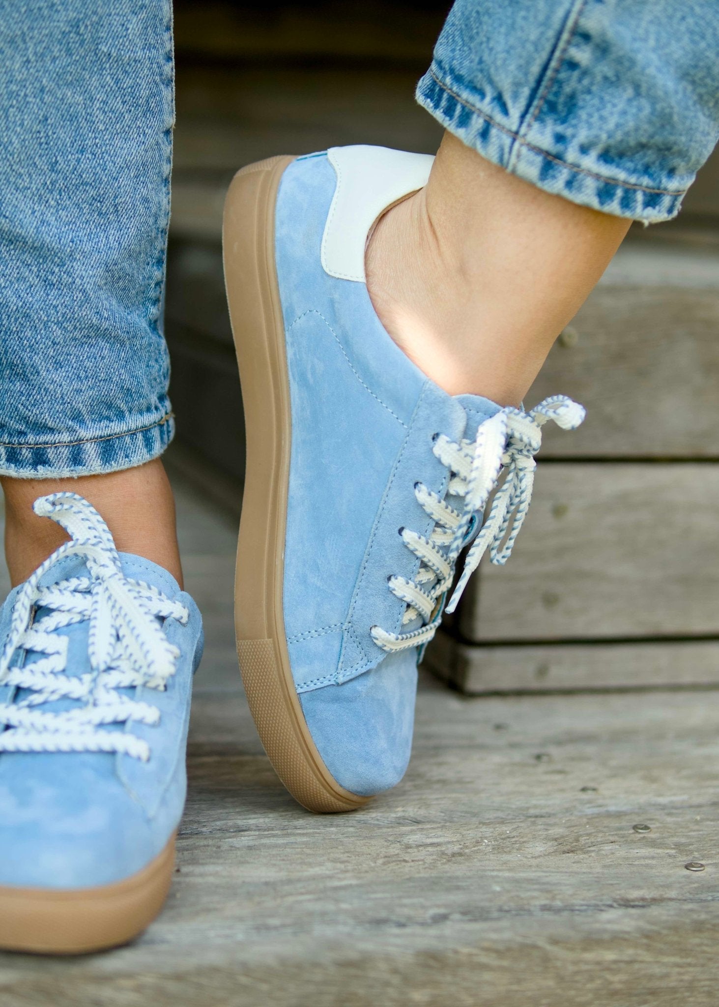 View our Avri Leather Sneaker In Blue & White - by Tribute Store
