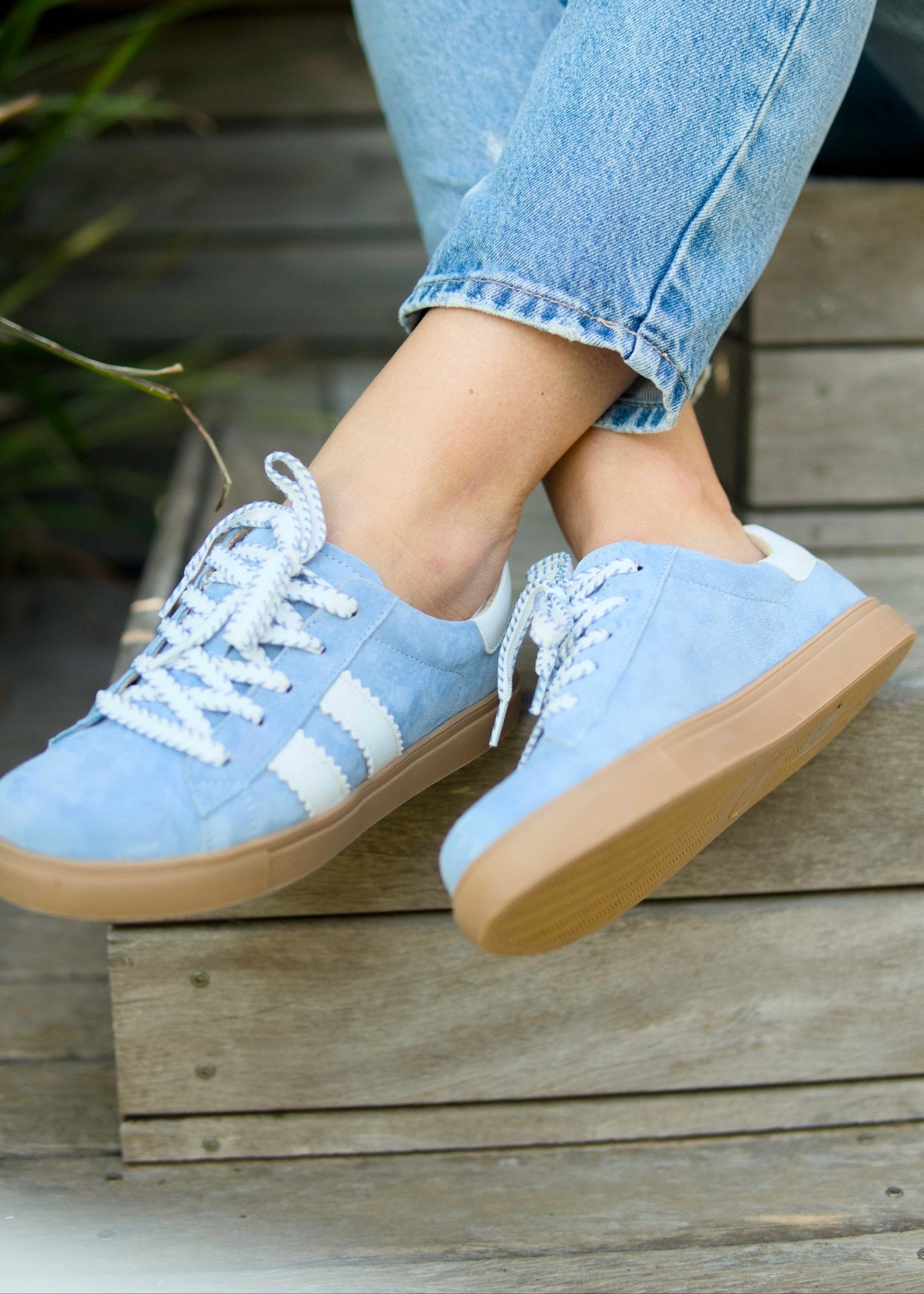 View our Avri Leather Sneaker In Blue & White - by Tribute Store