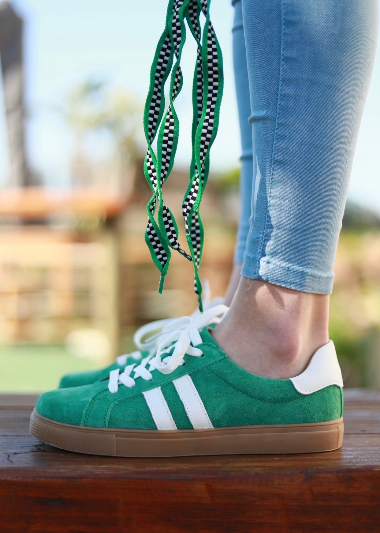 View our Avri Leather Sneaker In Green & White - by Tribute Store
