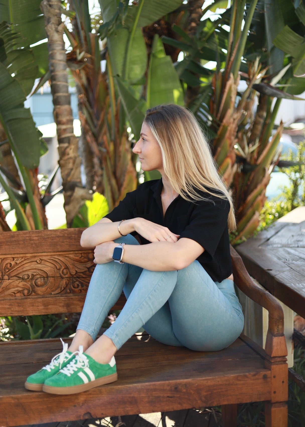 View our Avri Leather Sneaker In Green & White - by Tribute Store