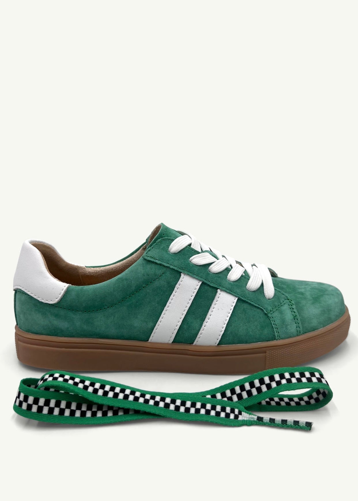 View our Avri Leather Sneaker In Green & White - by Tribute Store