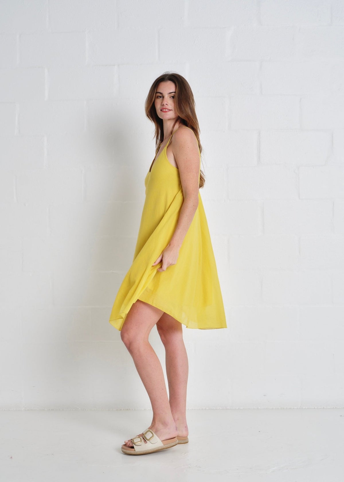 View our Bahamas Short Strappy Dress In Mustard - by Tribute Store