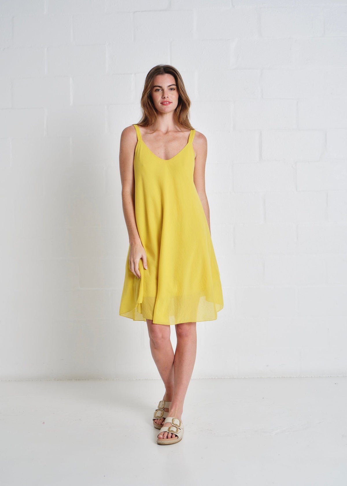 View our Bahamas Short Strappy Dress In Mustard - by Tribute Store