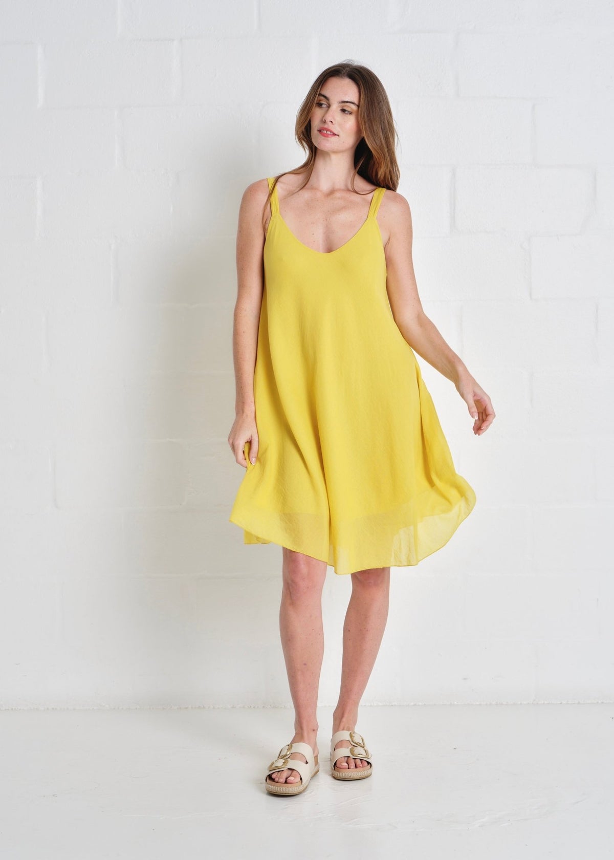View our Bahamas Short Strappy Dress In Mustard - by Tribute Store